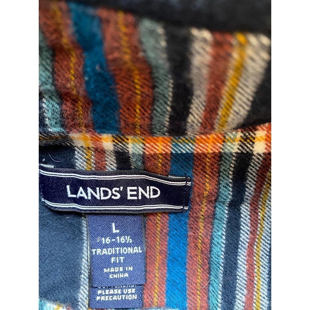 Lands End Men Shirt Large Plaid Navy BLue Long Sleeve Flannel 16-16 1/2 SKU12 - Picture 3 of 6